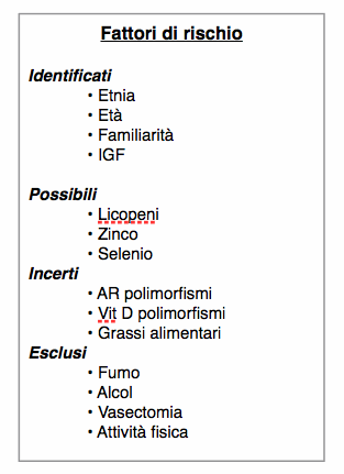 Fattori rischio K prostata
